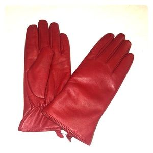 Red leather gloves with cashmere lining